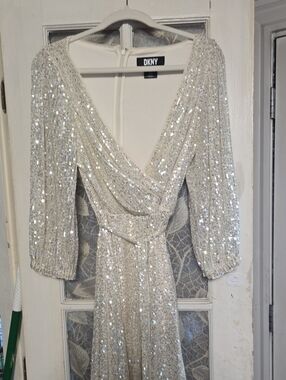 DKNY Silver Sequin Wrap Dress